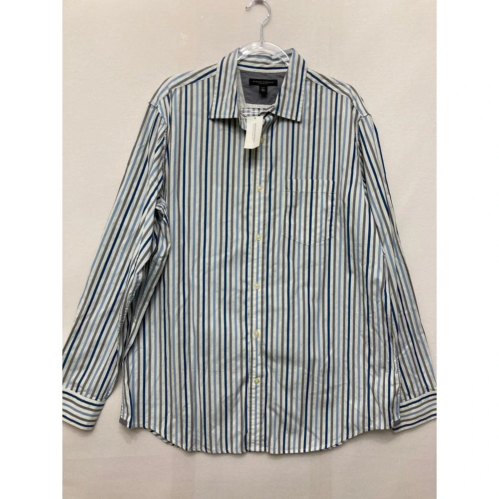 New Banana Republic Button Down XL Blue Striped Classic Fit Cotton Long Sleeve